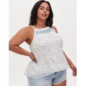 TORRID White & Blue Ditsy Floral Crinkled Chiffon Relaxed Cami 5X